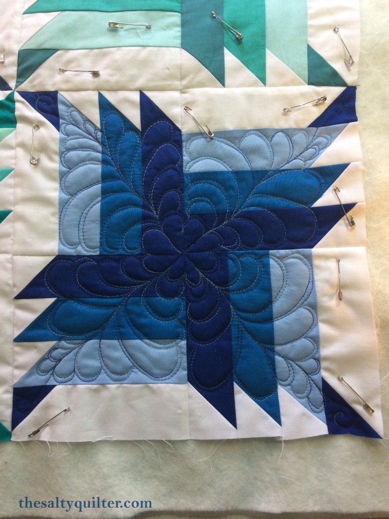 The Salty Quilter - Blue Steel - Feather quilting