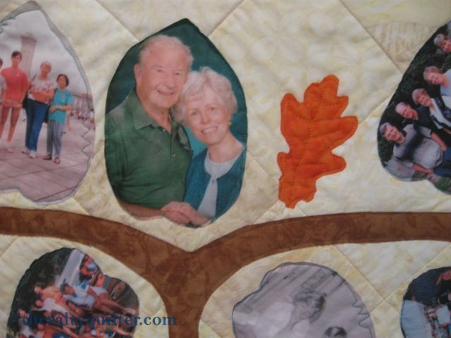 The Salty Quilter - Tree of Life - Picture on the top of the tree with my grandpa and grandma